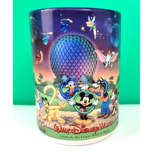 Vintage Disney World 2000 Ceramic Coffee Mug Celebrate The Future Hand In Hand - Picture 2 of 8